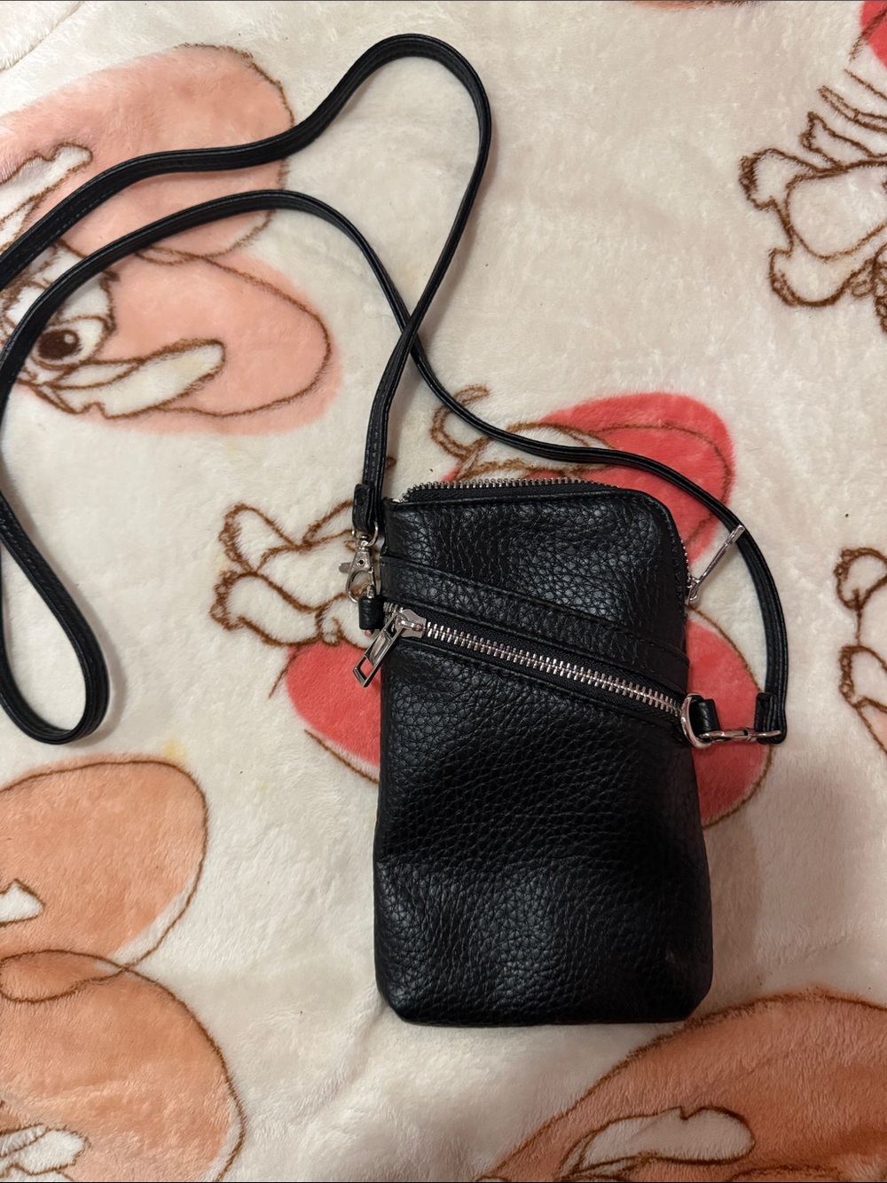 Black Crossbody Phone Bag - Minimal Leather Wristlet
